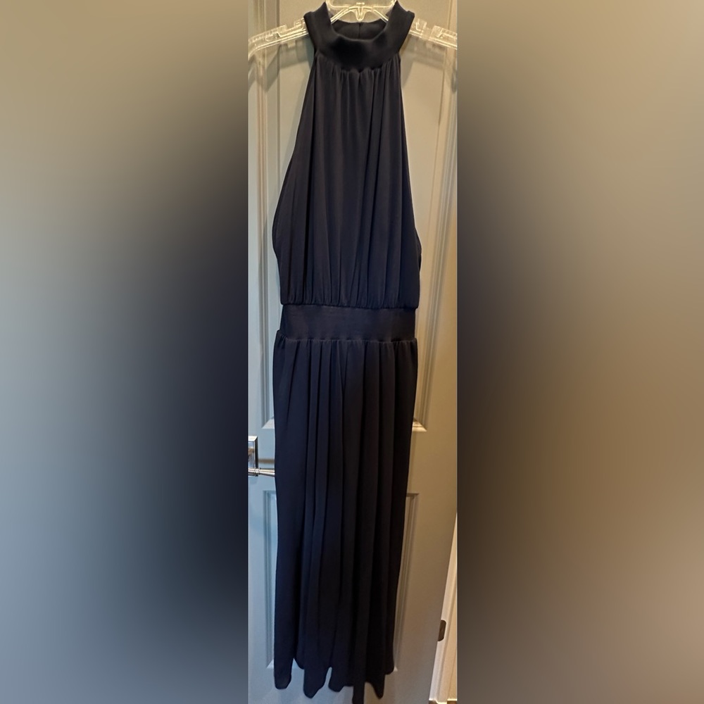 Designer halter dress in navy blue